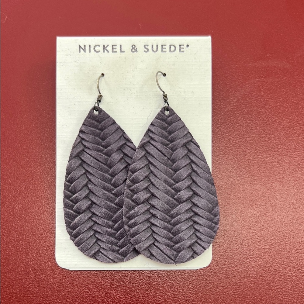 Nickel & Suede Braided Teardrop Earrings in Purple